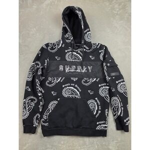 Supply & Demand Hoodie Mens Medium Black Paisley Graphic Sweatshirt Pullover